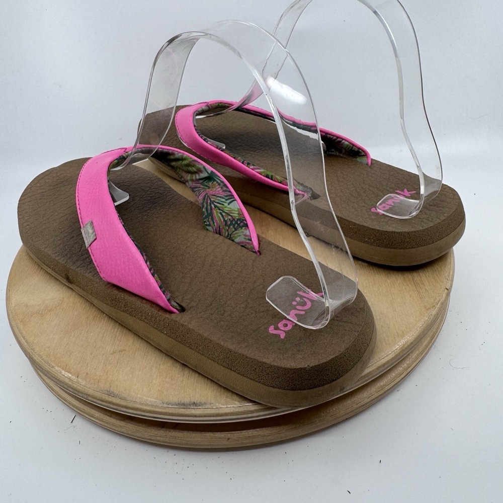 Sanuk Yoga Mat Flip Flops Womens 9 Bright Pink Comfort Beach Casual Sandals - Picture 7 of 12